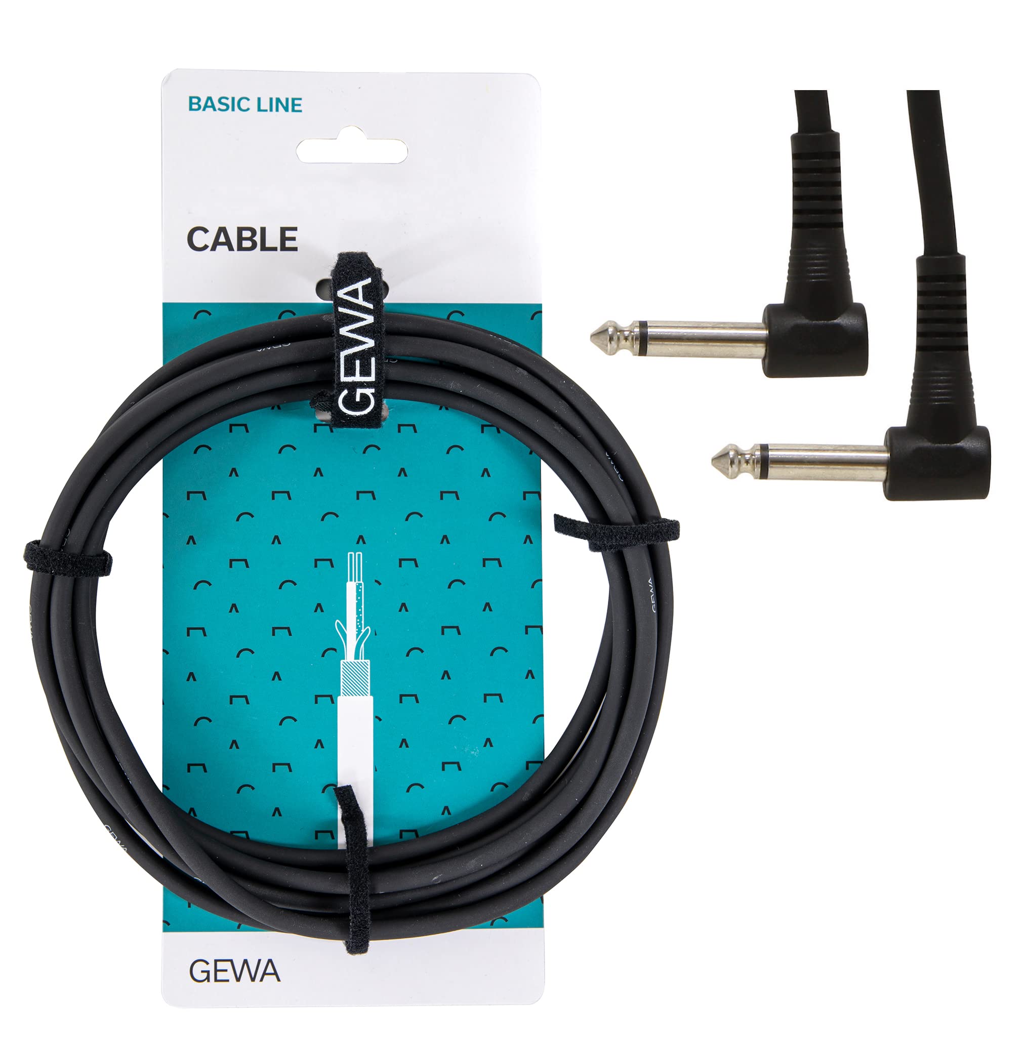 GEWA patch cable Basic Line 0.1m, black, 6.3 mm angle jack mono - 6.3 mm angle jack mono,190345