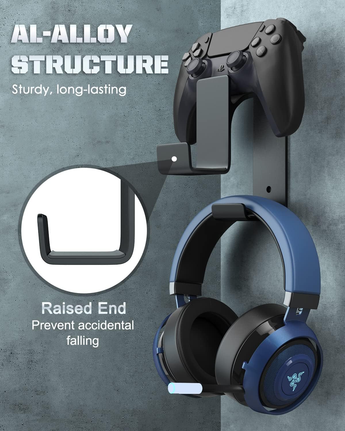 MoKo Supporto per controller, doppio controller gamepad e gancio per cuffie per Xbox One, Xbox 360, PS3, PS4, PS5, PC, STEAM, interruttore, supporto da parete per tutte le cuffie universali, nero