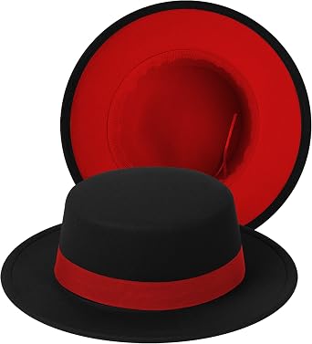 Classic Fedora Hat Two Tone Flat Top Hat with Band Wide Brim Pork Pie Hat Adjustable Patchwork Colors Panama Hat