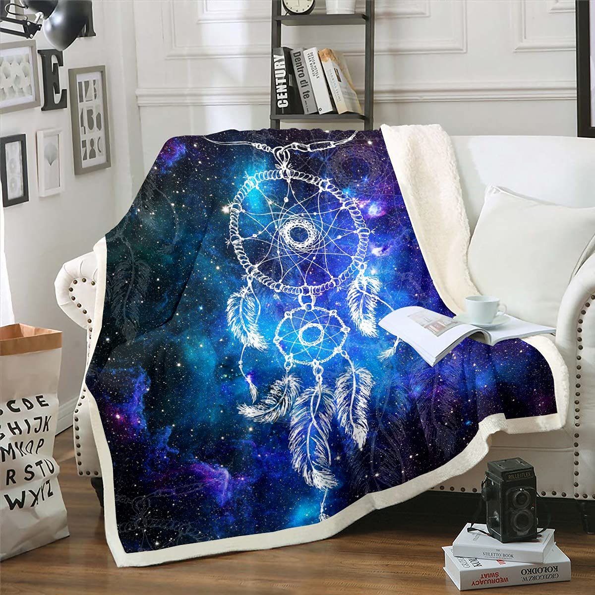 Richhome Multi 9 Watercolor Galaxy Blanket For Living Room/Bedroom, Starry Sky Feather Dreamcatcher Blanket Single, Outer Space Universe Decoration Fleece Single Blanket Double 60"X79"