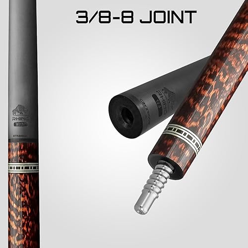 Miniatura 6 de RHINO Taco de billar retro - Cocobolo, Bocote, Ébano, Snakewood, Thuya - Envoltura de cuero de microfibra con relieve de cocodrilo - Junta de 38-8 -