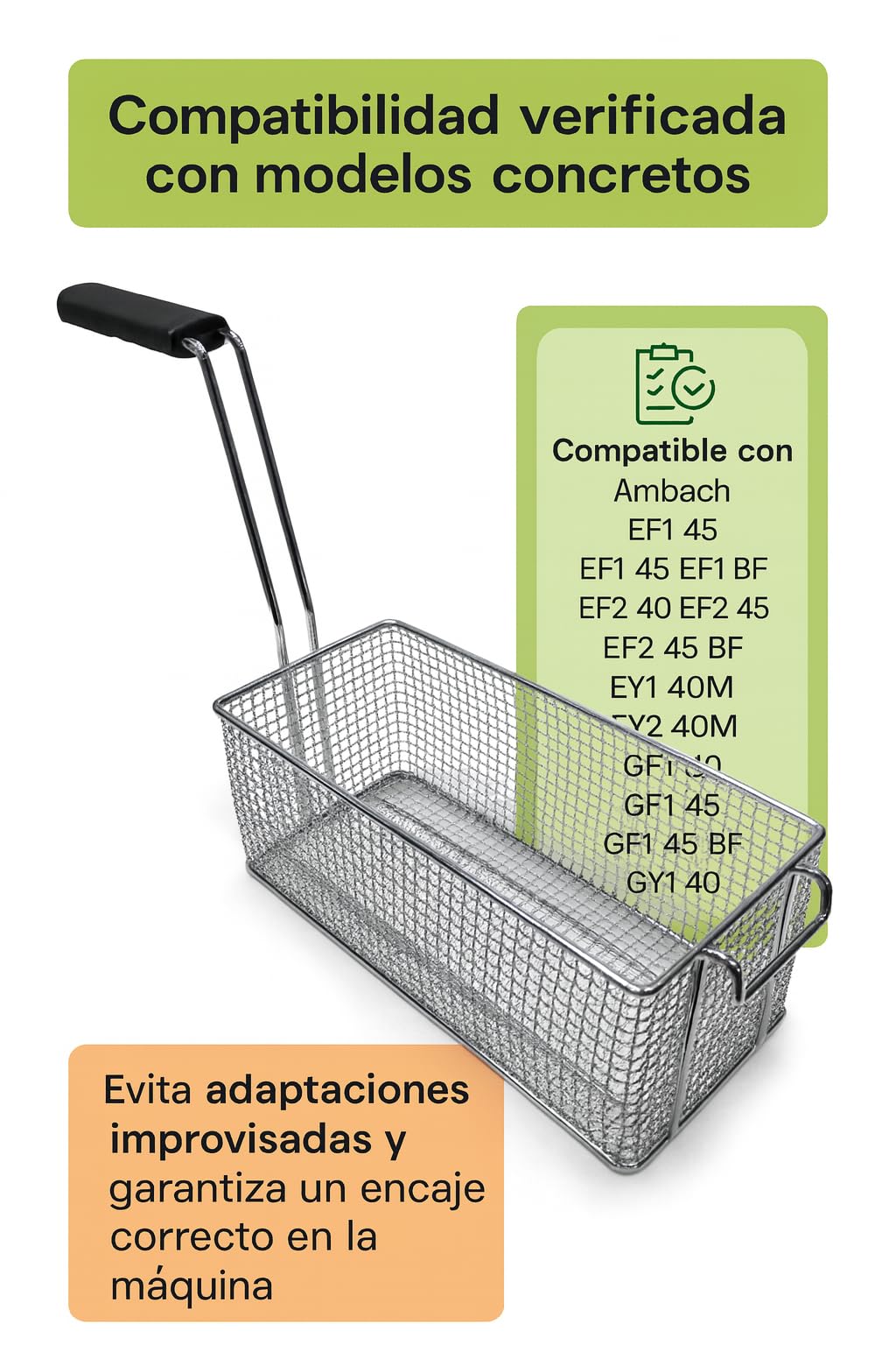 CubetasGastronorm ® cesta freidora 140x330x135 mm acero cromado mango termo aislado recambio industrial para freidoras compatible con Ambach ef1 40 ef2 40 gf1 40 hosteleria gas