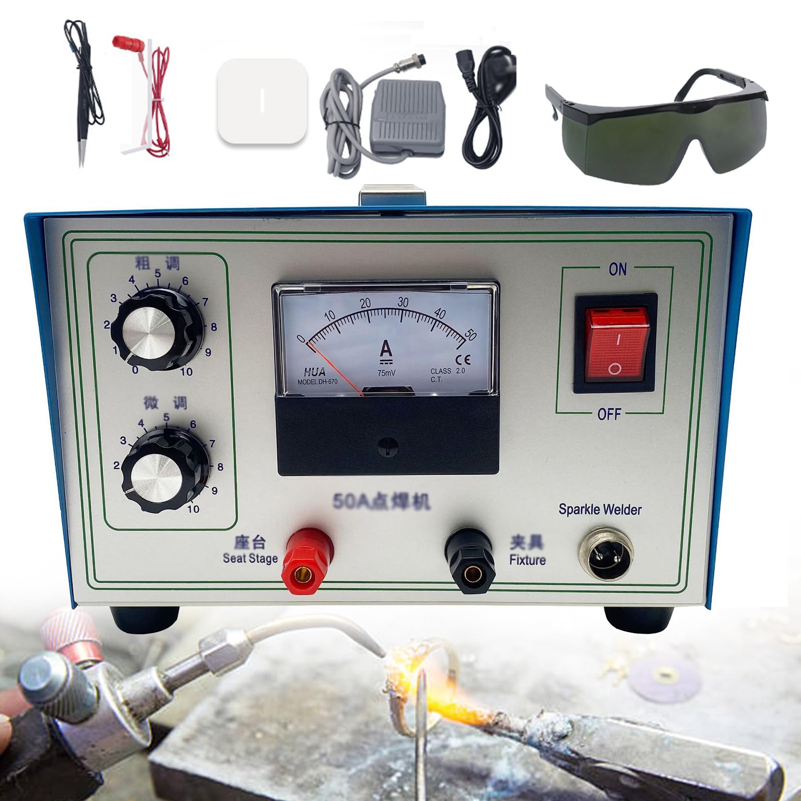 300w 50a Pulse Sparkle Spot Welder,Zgrzewarka punktowa do biżuterii,Pulse-zgrzewarka punktowa,Pedał nożny,Ręczna spawarka laserowa do biżuterii do elektrycznego