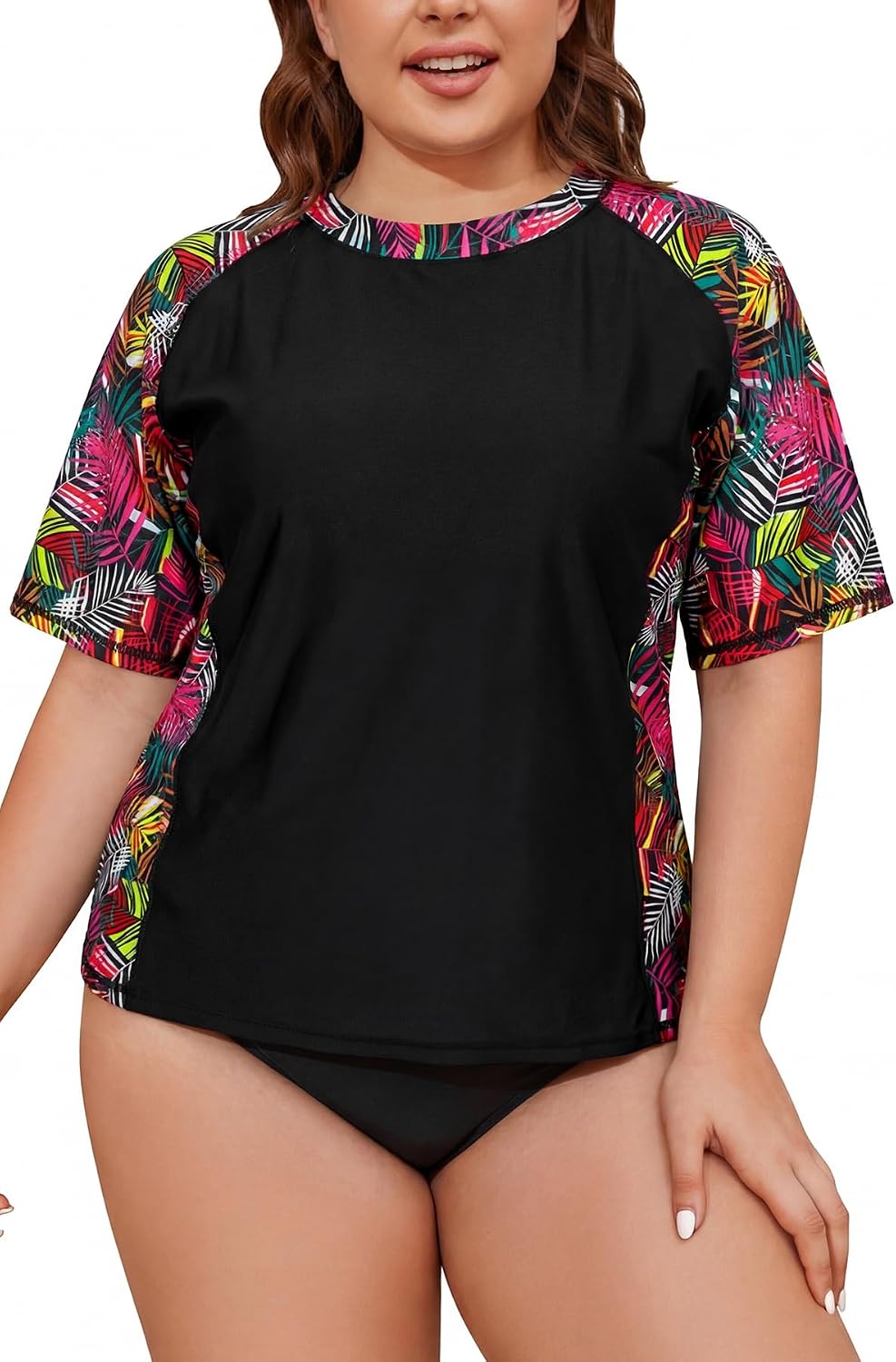 SHEKINI Women's Rash Guard Short Sleeve Swimsuits Top Plus Size UPF 50+ Swim Shirt Bathing Suits