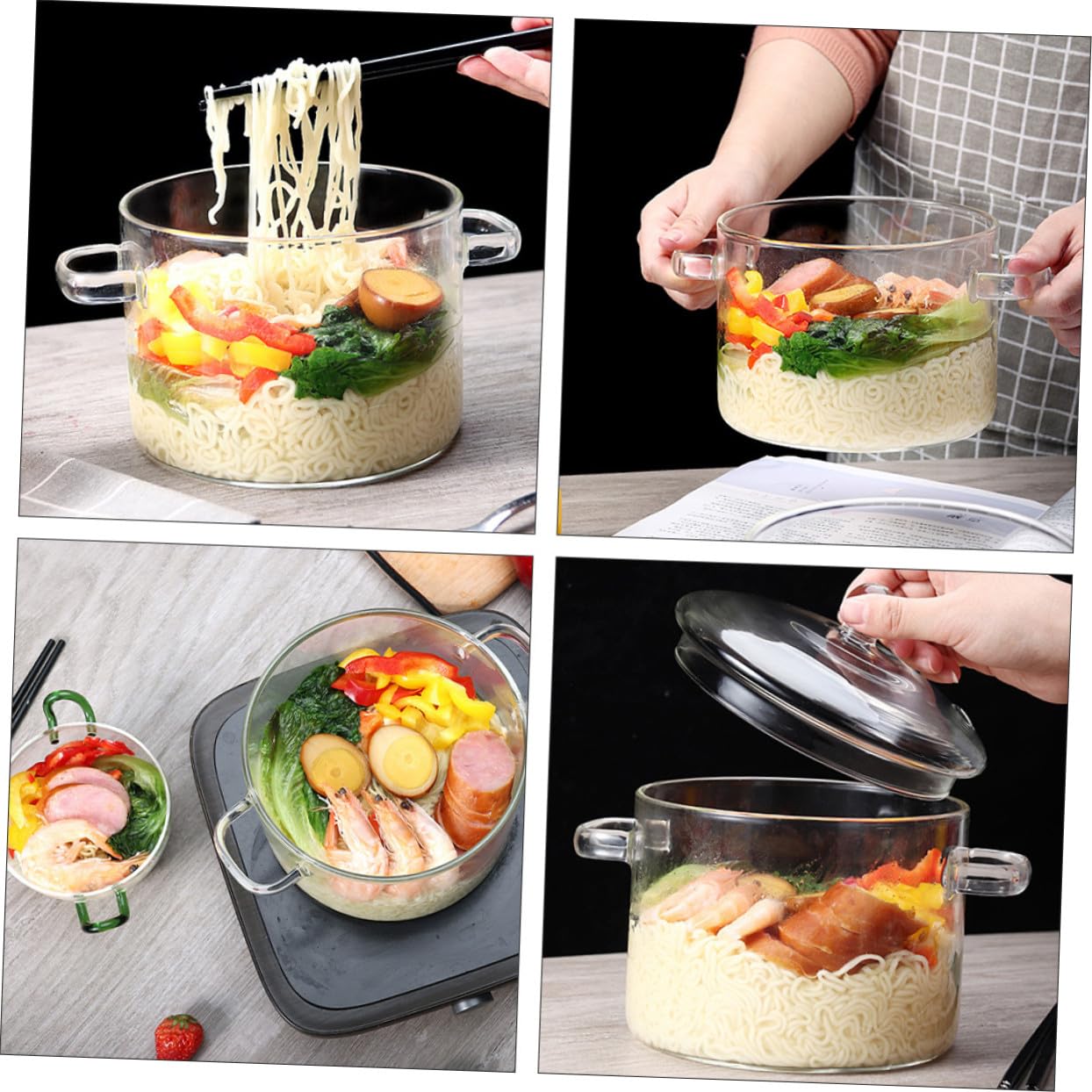 Transparentes Hitzebeständiges Glas fruchtschüssel mit Deckel Mikrowellengeeignet für Salat Suppe Nudeln Schnelles Entlüften Gesundes Kochen Vielseitig Einsetzbar