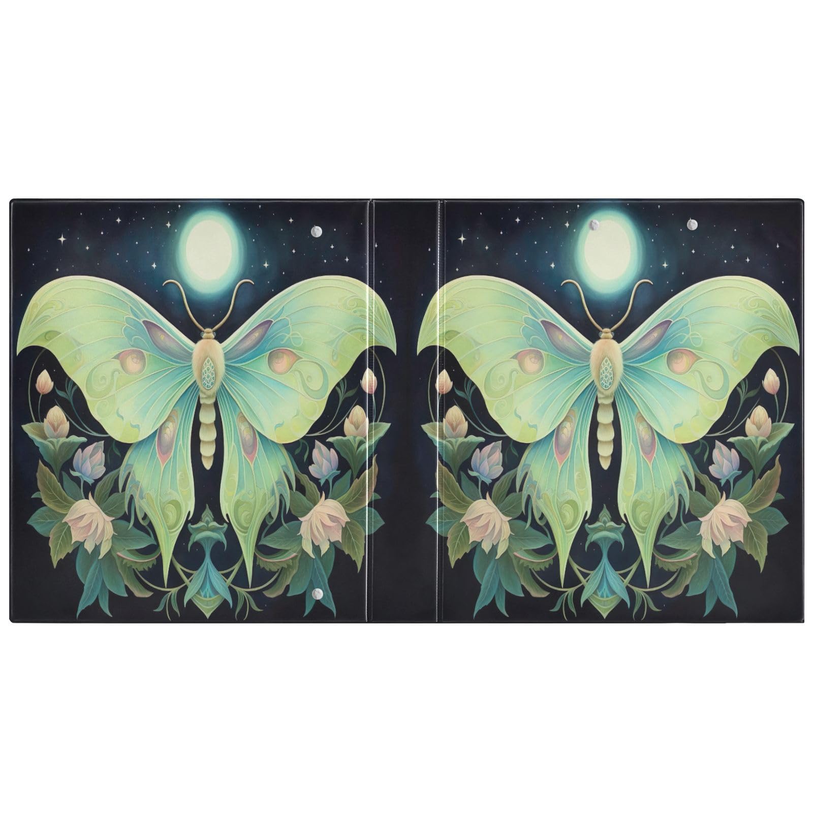 Luna Moth - Raccoglitore a 3 anelli con motivo floreale, con portablocco, grande, per scuola, università, ufficio (confezione da 2)