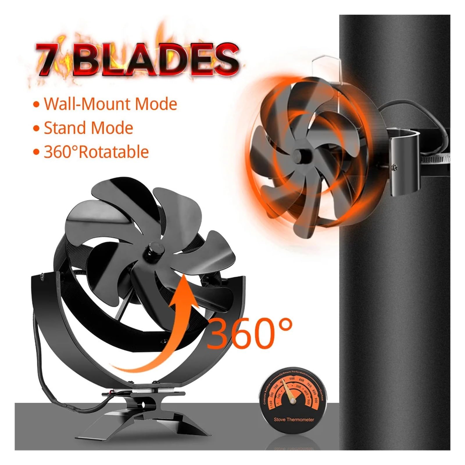 Ventilador Estufa Leña Ventilador de estufa leña 2 en 1 7 aspas con motor calor, ventilador chimenea, calentador silencioso, distribución eficiente del