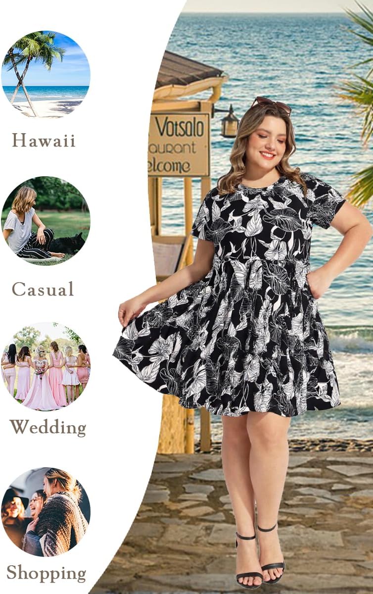 CARCOS Womens Plus Size Dresses Summer Short Sleeve Babydoll Dress Beach Casual Loose Mini Sundresses with Pocket XL-5XL - Image 5