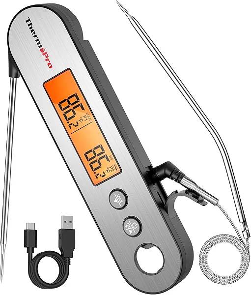 ThermoPro TP610 Digital Meat Thermometer for Cooking, Rechargeable Instant Read Food Thermometer with Rotating LCD Screen, Waterproof Cooking Thermometer with Alarm for Grilling, Smoker, BBQ, Oven