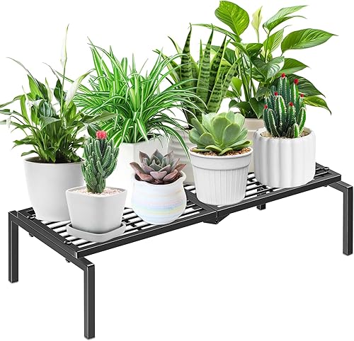 Soporte de metal para plantas de 1 nivel para interiores y exteriores, soporte para macetas múltiples en maceta, estante para plantas, estantería de