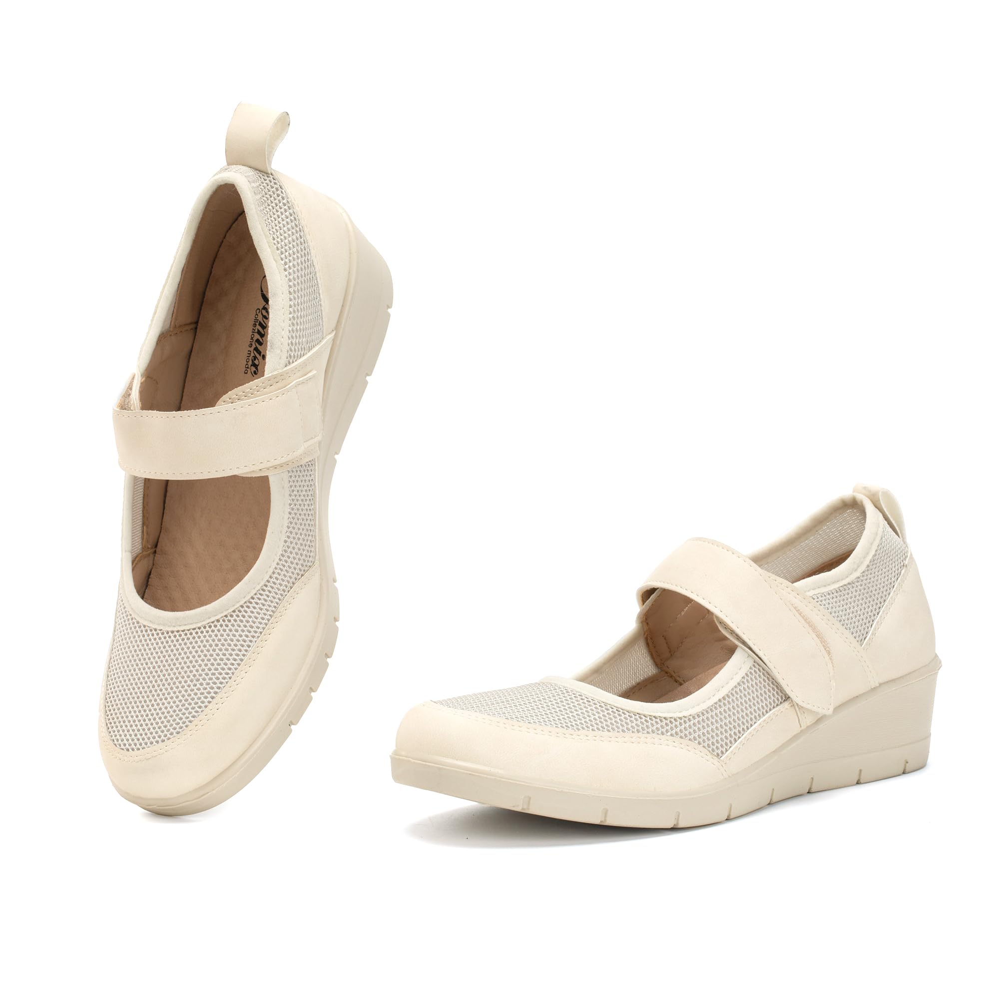 JOMIX Damen Gesundheitsschuhe Orthopädische Sandalen Hauschuhe Diabetiker Schuhe Weiche Keilabsatz Hallux Valgus Schuhe mit Klettverschluss