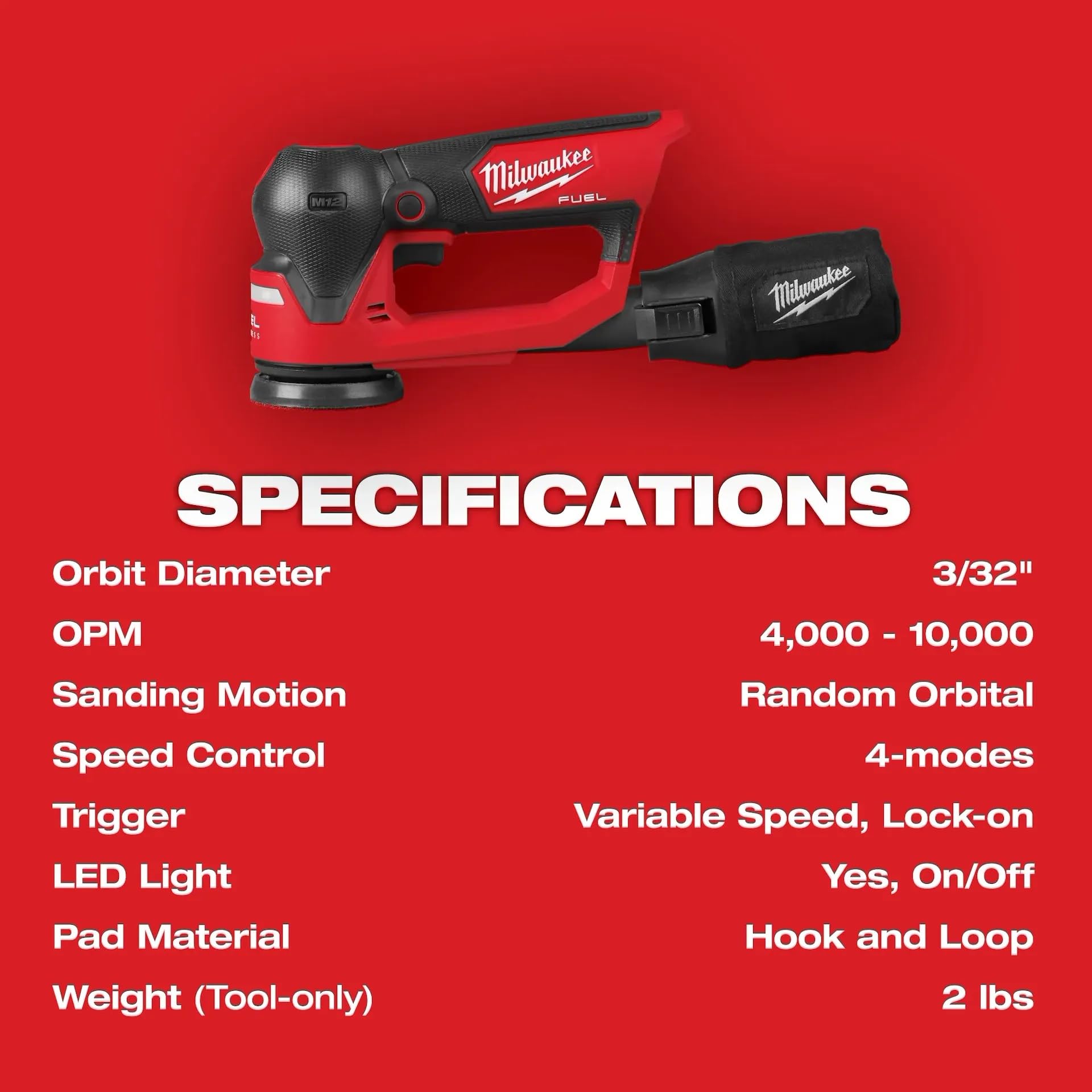 Milwaukee Electric - Lijadora orbital de detalle M12 Fuel de 76 mm