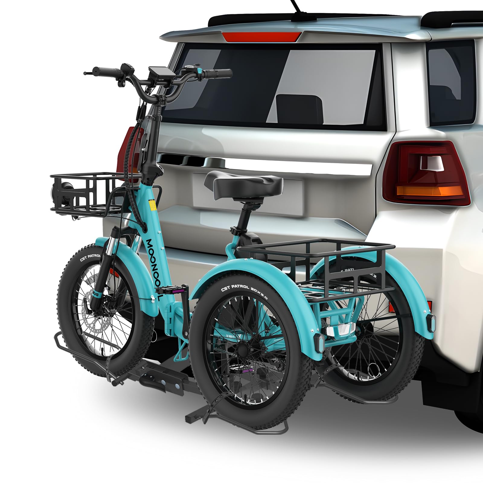 NAIZEA Hitch-Mount Trike Rack for Ebike Heavy-Duty,Fat Tire 3 Wheel Bike Rack for Tow Hitch 170 lbs Capacity, Heavy-Duty Foldable Bike Carrier for Standard, 2 inch Receiver, Fits 5