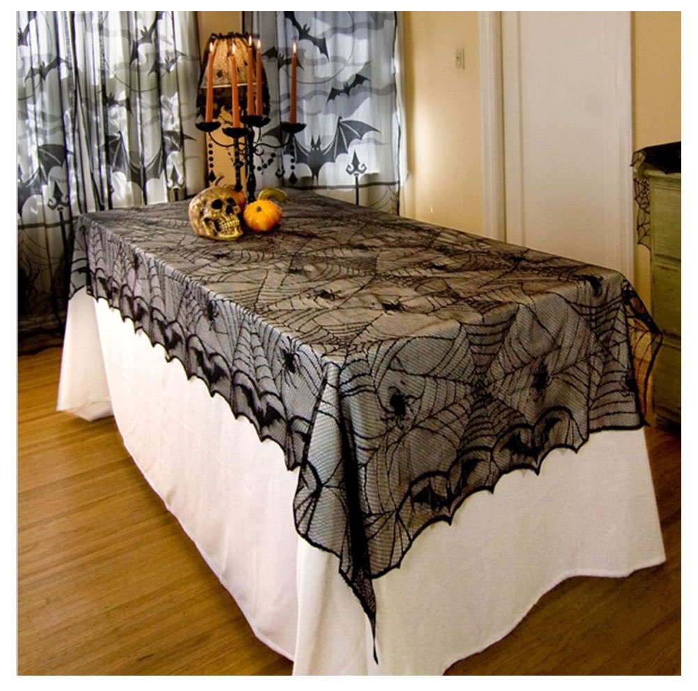 Spider Web Table Cloth Halloween Cobweb Lace Fabric Runner Cover-rectangle 48 * 96 inch