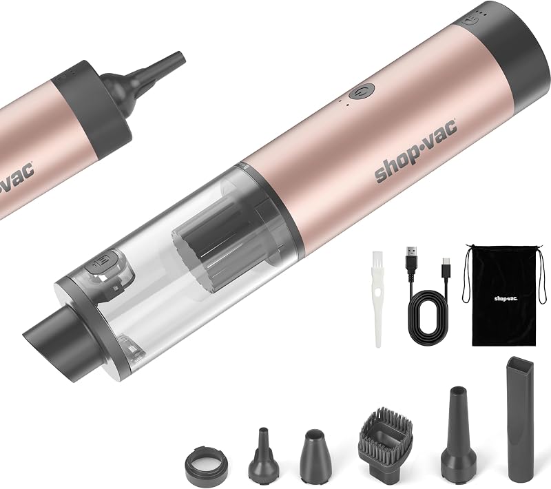 S4 15000Pa Handheld Mini Car Vacuum Cordless, LED Light, Champagne | 4-in-1 Multi-Function Desk Vacuum, Brushless Motor, Multiple Nozzles, 2 Modes, for Car, Home, Office, Keyboard Cleaning
