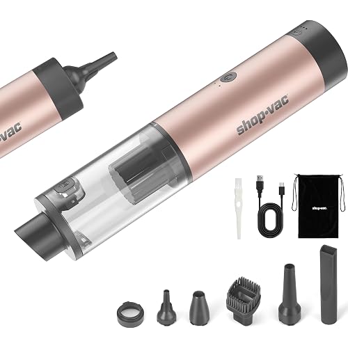 Shop-Vac S4 Mini Car Vacuum Cordless, 15000Pa 4-in-1 Portable Handheld Desk Vacuum & Air Duster with Brushless Motor, LED Light, Multi-Nozzles, 2 Modes, for Car, Office, Keyboard Cleaning (Champagne)