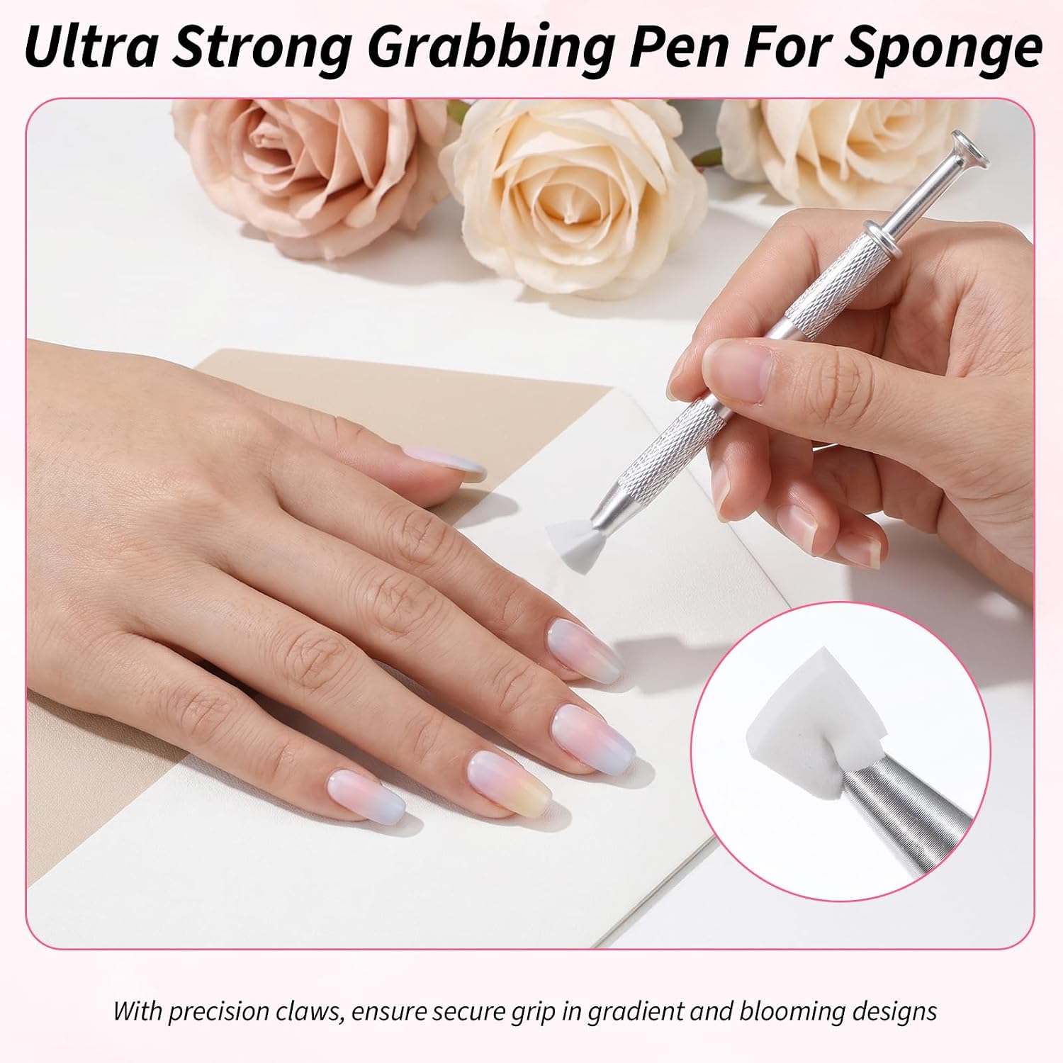 300PCS Nail Sponges for Ombre with 2PCS Grabbing Pen