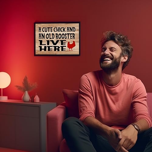 Miniatura 2 de Cute Chick & Old Rooster Live Here - Funny Rustic Chicken Wall Decor, Retro Country Family Wall Art Print Ideal For Home Decor, Farmhouse Decor,