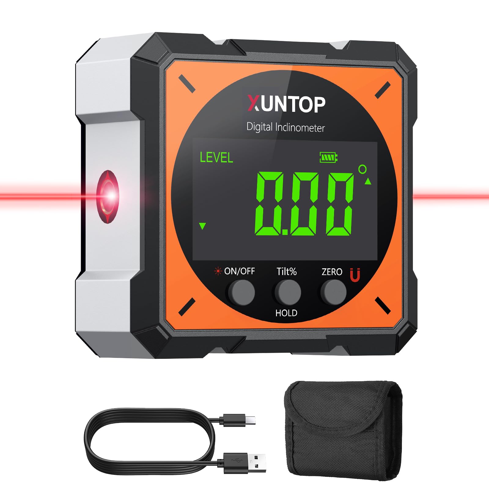 XUNTOP Digital Angle Finder with Dual Laser, 4x90°Magnetic Angle Gauge