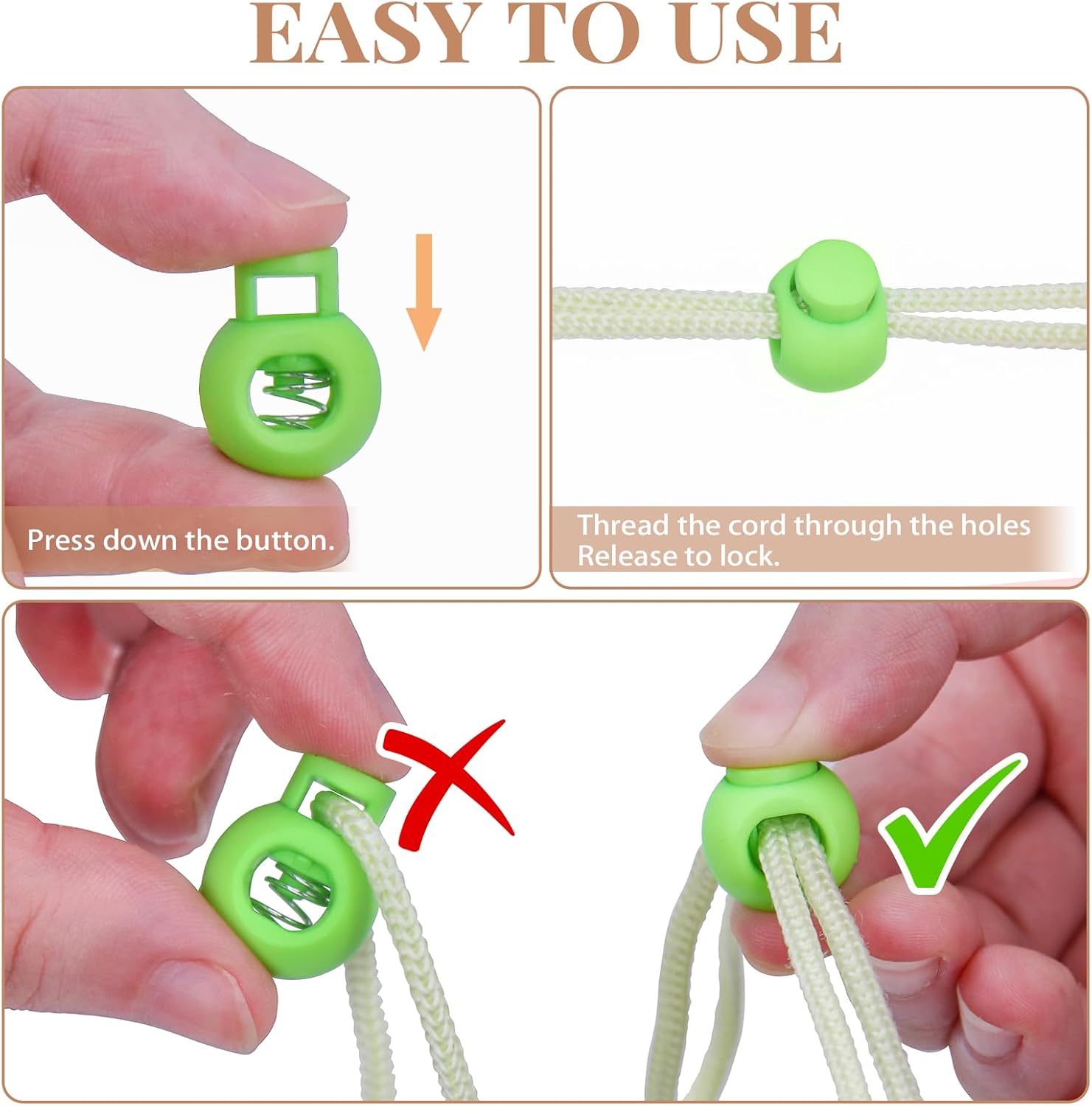 Hysagtek Plastic Cord Locks for Drawstrings Shoelaces, 100 Pcs Adjustable Round Cord Stops for Paracord, Backpacks
