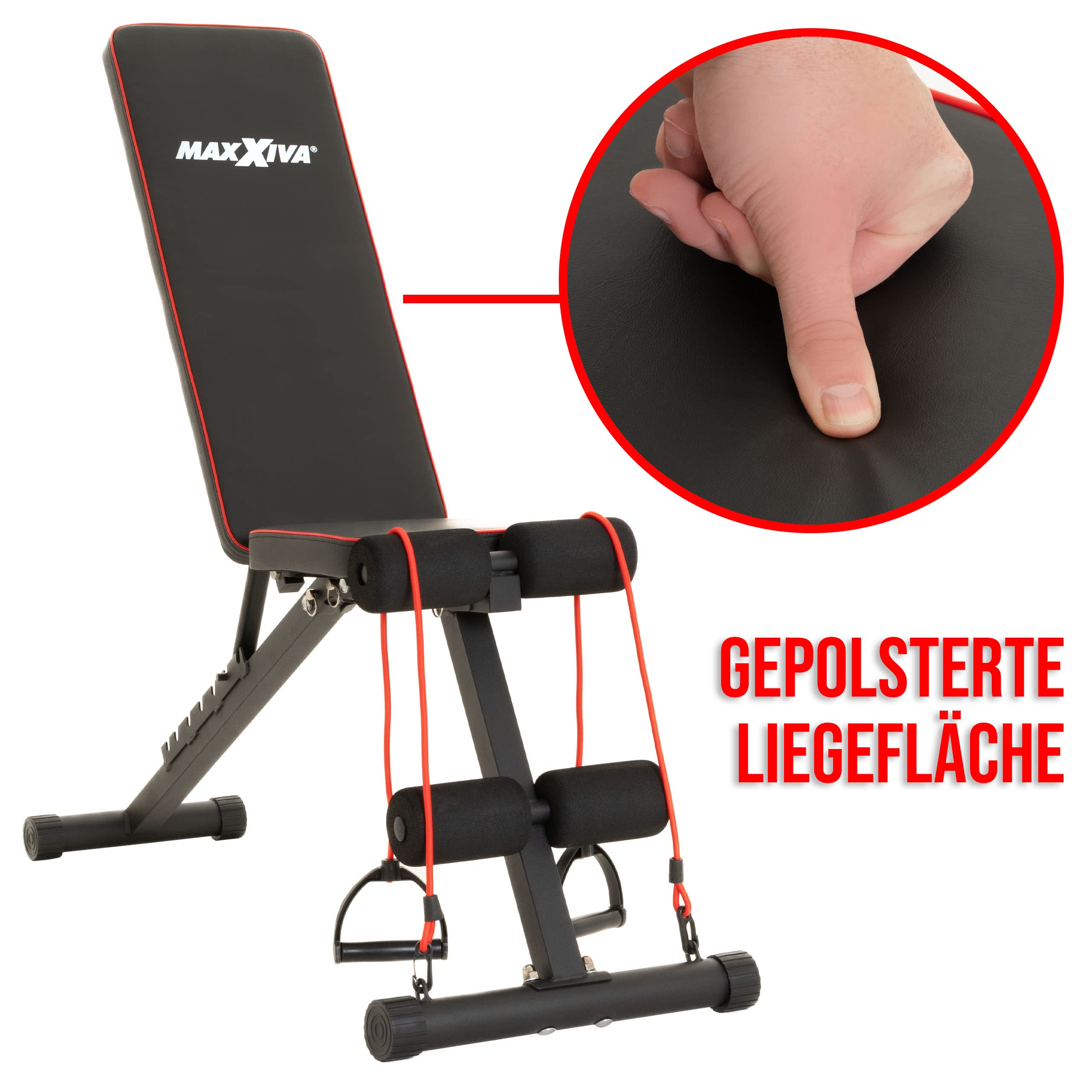 Fitnessbank Hantelbank klappbar Multifunktion Training Bauchtrainer Schrägbank mit 7-fach verstellbarer Rückenlehne, mit Expander Belastung 300kg, Sit Up