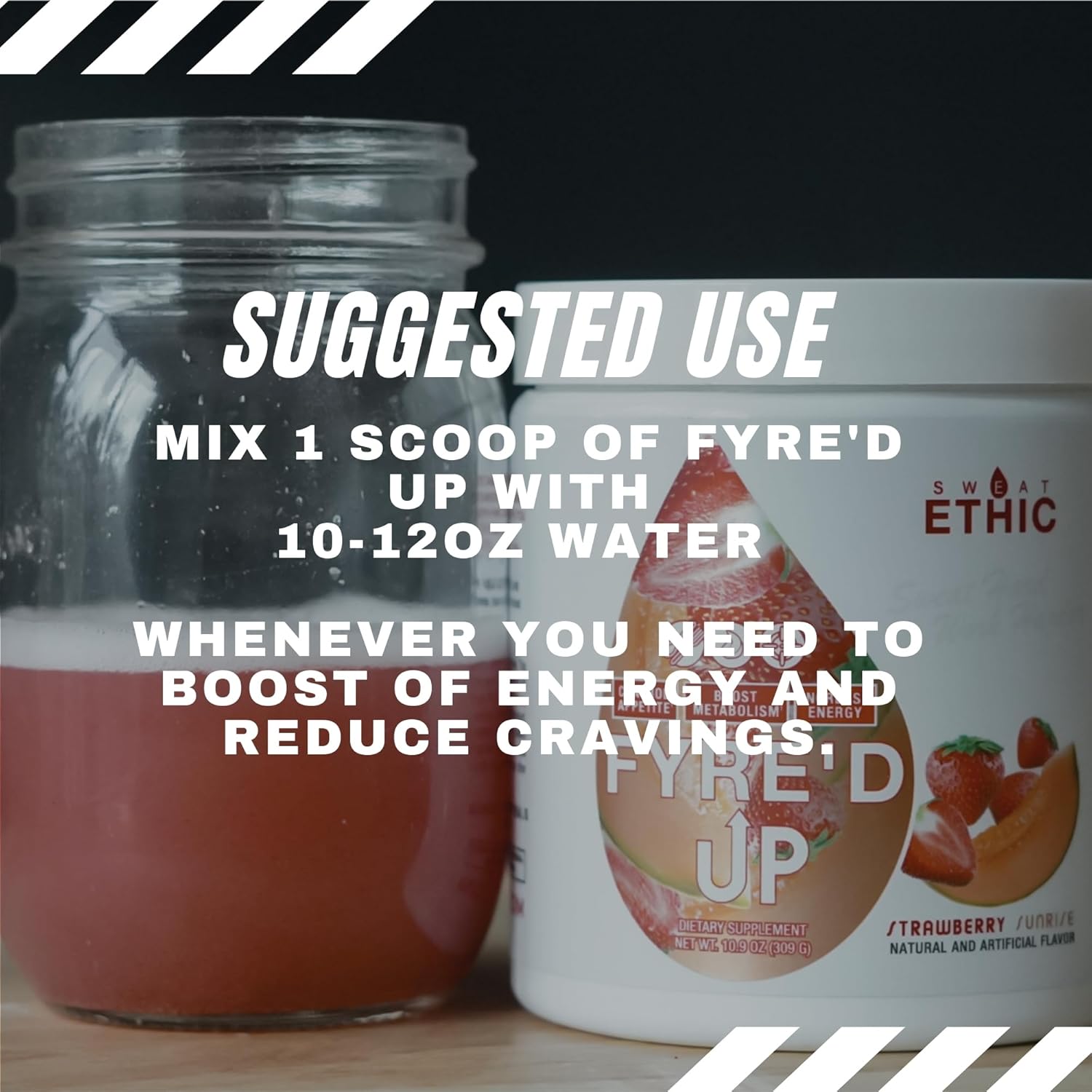 Sweat Ethic FYRE’D UP Energizing Appetite Suppressant, 200 MG Natural Caffeine, Supports Active Lifestyle & Craving Control, Easy-Mix Powder for Pre Workout Energy, Tropical Sunshine Flavor, 30 Srvgs