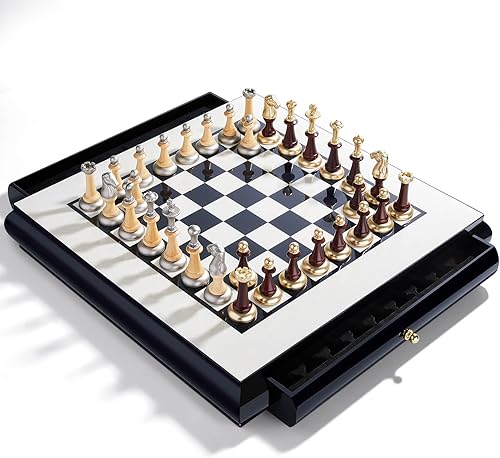 Miniatura 3 de AMEROUS Juego de ajedrez de madera de 16 pulgadas, tablero de gran tamaño con 2 cajones de almacenamiento integrados, 2 reinas adicionales, piezas