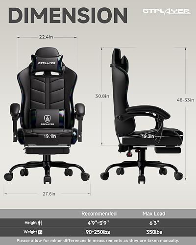 Miniatura 3 de GTPLAYER Silla de juegos, sillas ergonómicas de oficina para computadora para adultos con reposapiés, altura ajustable, reposabrazos de conexión,