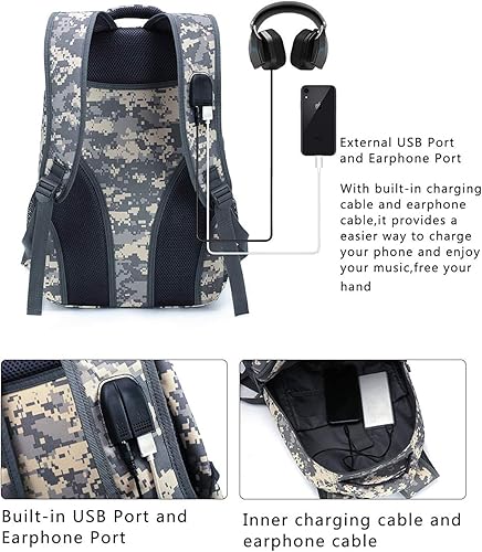 Miniatura 3 de Mochila de camuflaje para niños, de 10.5 galones (40 litros), para la escuela, equipo para transportar carga, ligero y modular, con puerto de carga