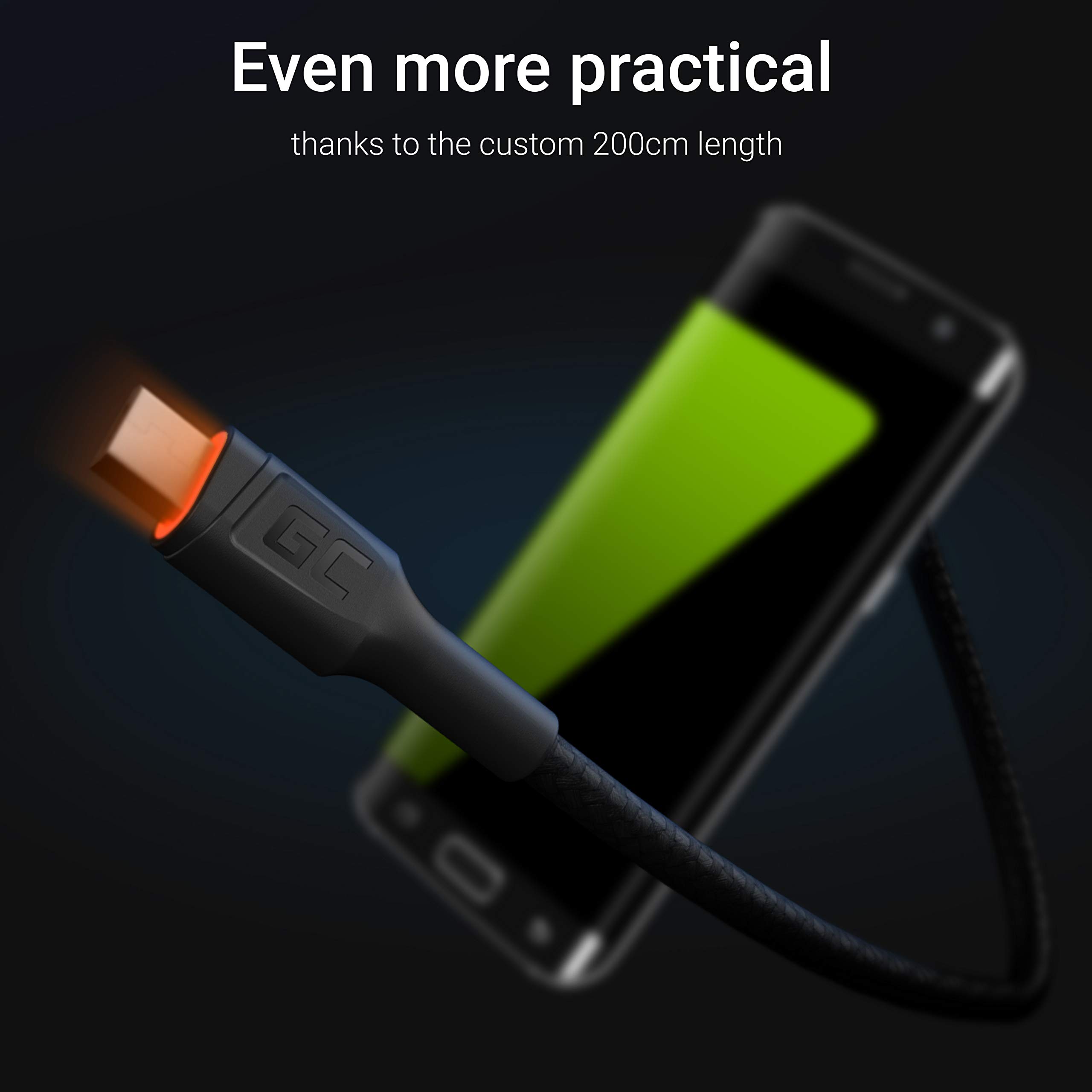 GC Ray LED | 2m Micro USB Oplot nylonowy Kabel Przewód High Speed Data&Sync z Szybkie Ładowanie Quick Charge 3.0 do Samsung, Xiaomi, Huawei, Nexus, LG, Motorola, Smartfonów z Androidem i innych