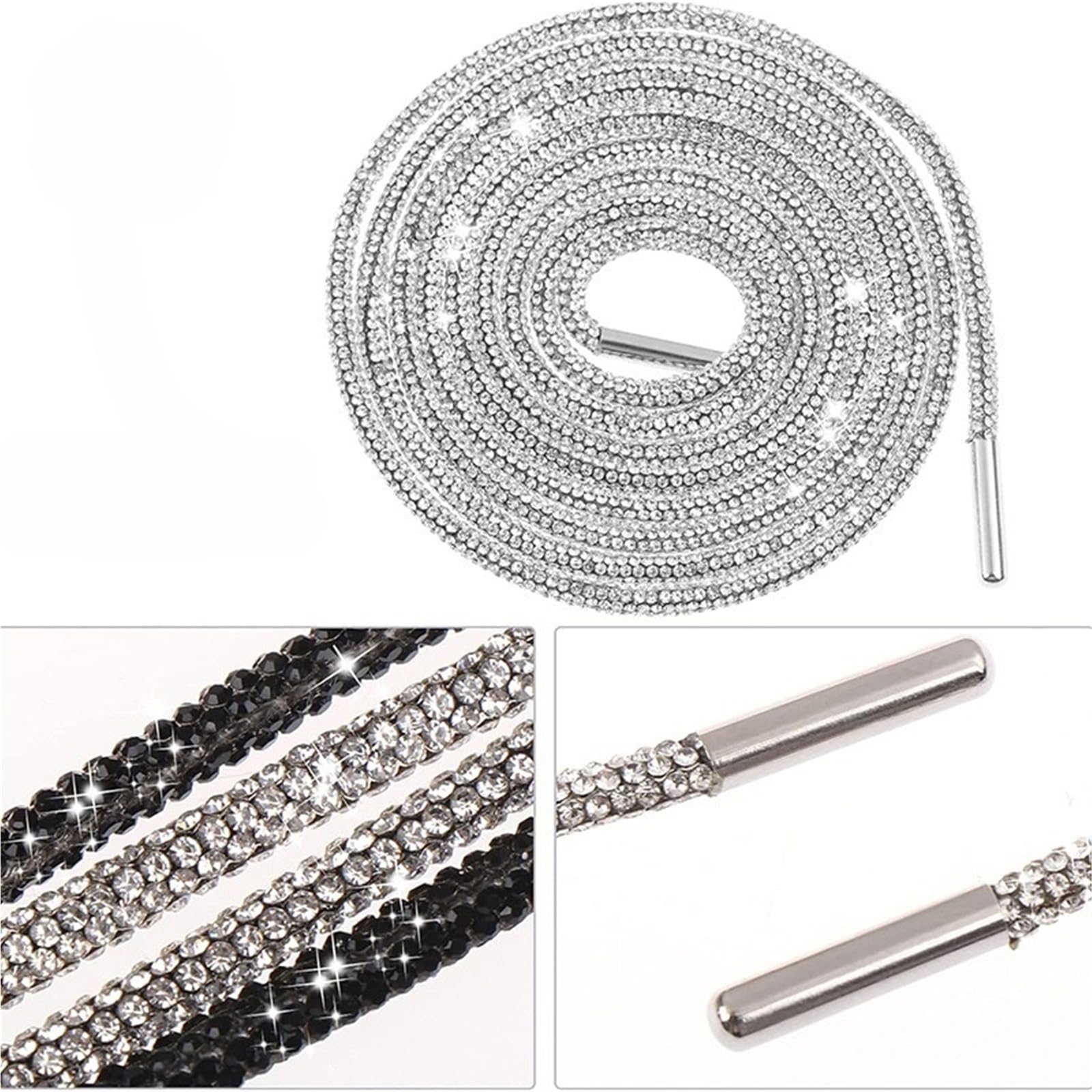 1 paio di lacci for scarpe con strass scintillanti, stringhe cristallo diamante, for lucide for da ginnastica, stivali, vestiti, cinturino coulisse fai te per Felpa Pantaloni(Grass green,140cm)