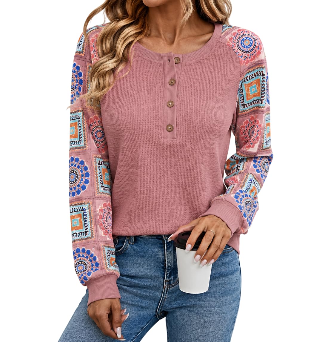 TAGAS Women’s Textured Knit Top with Embroidered Lace Sleeves | Full Sleeve Casual Wear Top for Women | Round Neck Elegant