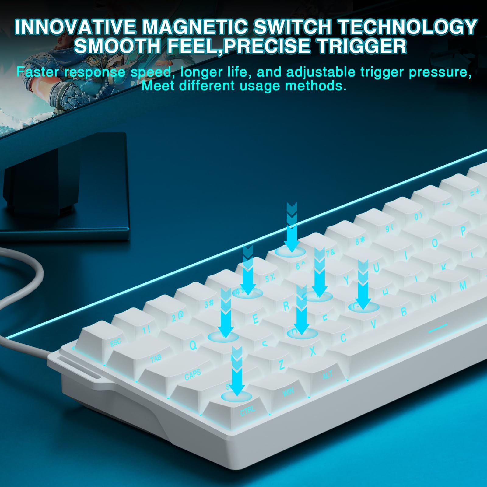 TZMRIT x Aula WIN60 HE, 60% mechaniczna klawiatura gamingowa z kablem, przełącznik magnetyczny wymienny na gorąco, regulowany tryb szybkiego wyzwalania aktywacji, częstotliwość próbkowania 8000 Hz