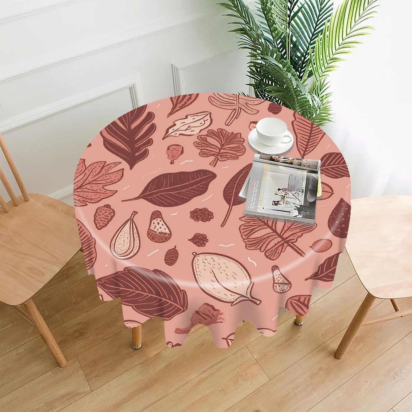 FekiLoot Acorn Leaf Pattern Round Tablecloth Cover 60 Inch Wrinkle Free Washable Polyester Fabric Table Cover Decorative Round Table Cloth for Home Dining Kitchen Party Farmhouse