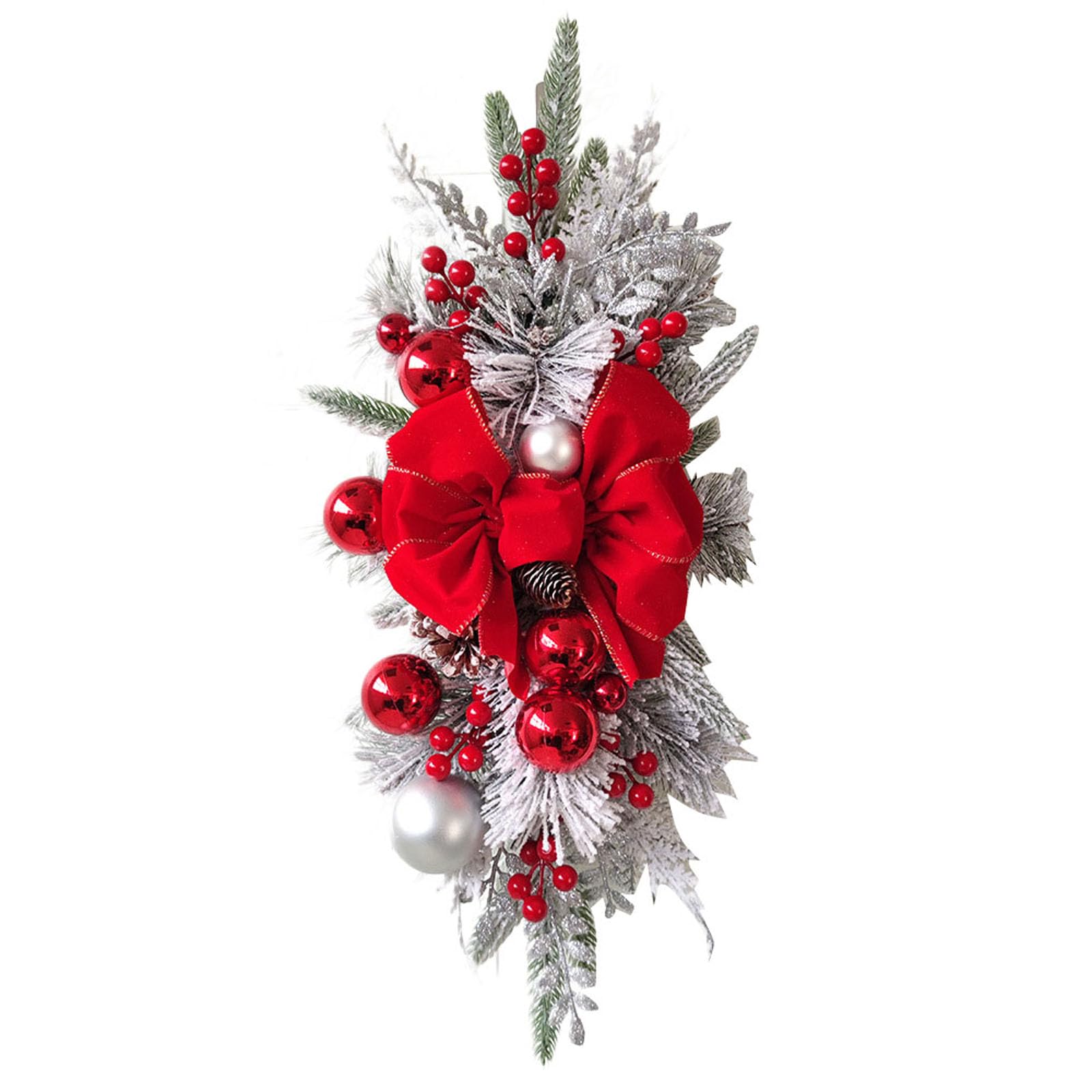 Christmas Swag Teardrop Swag Wreaths Christmas Stairway Swag for Front Door Xmas Ornament Home Decor (A-Red, 60cm*30cm)