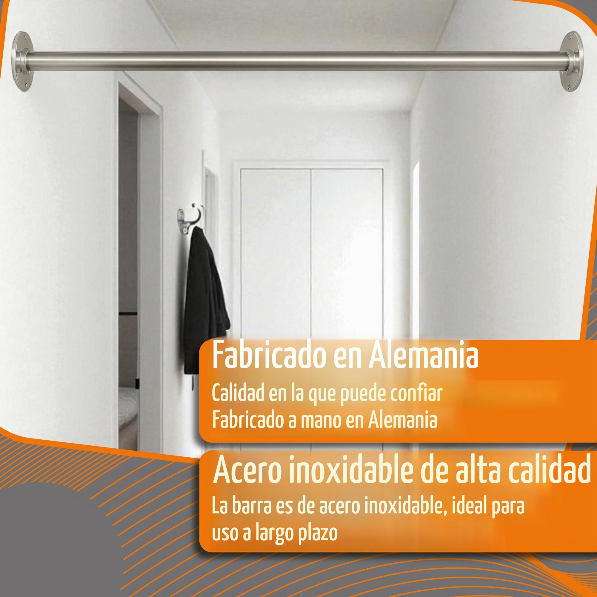 Barra de dominadas de acero inoxidable para montaje en pared; Fabricación a medida hasta 150 cm Incluye kit de fijación · Ideal para pasillo, casa, apartamento, oficina o gimnasio en casa