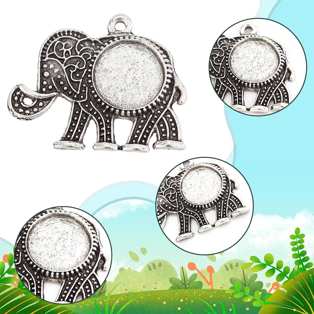 PH PandaHall 20 Sets Elephant Pendant Trays, 20pcs Animal Photo Charms Blank Bezel with 20pcs Transparent Glass Cabochon Dome Tiles Memorial Photo Pendant for Graduation Wedding Jewelry Making，25x30mm - Image 4