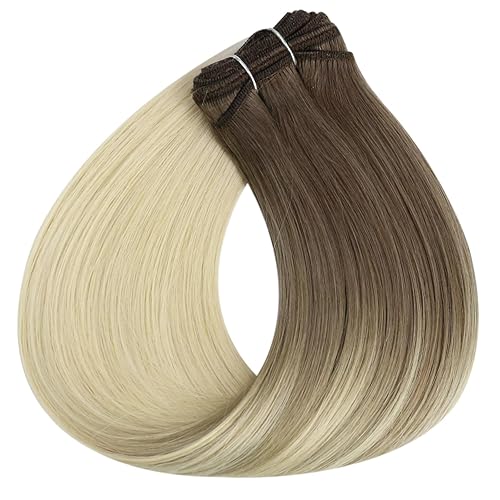 Miniatura 9 de Extensiones Full Shine de cabello humano 18 pulgadas mechones de trama color 8 castaño claro degradado a 60 rubio platinado 35 onzas cabello para