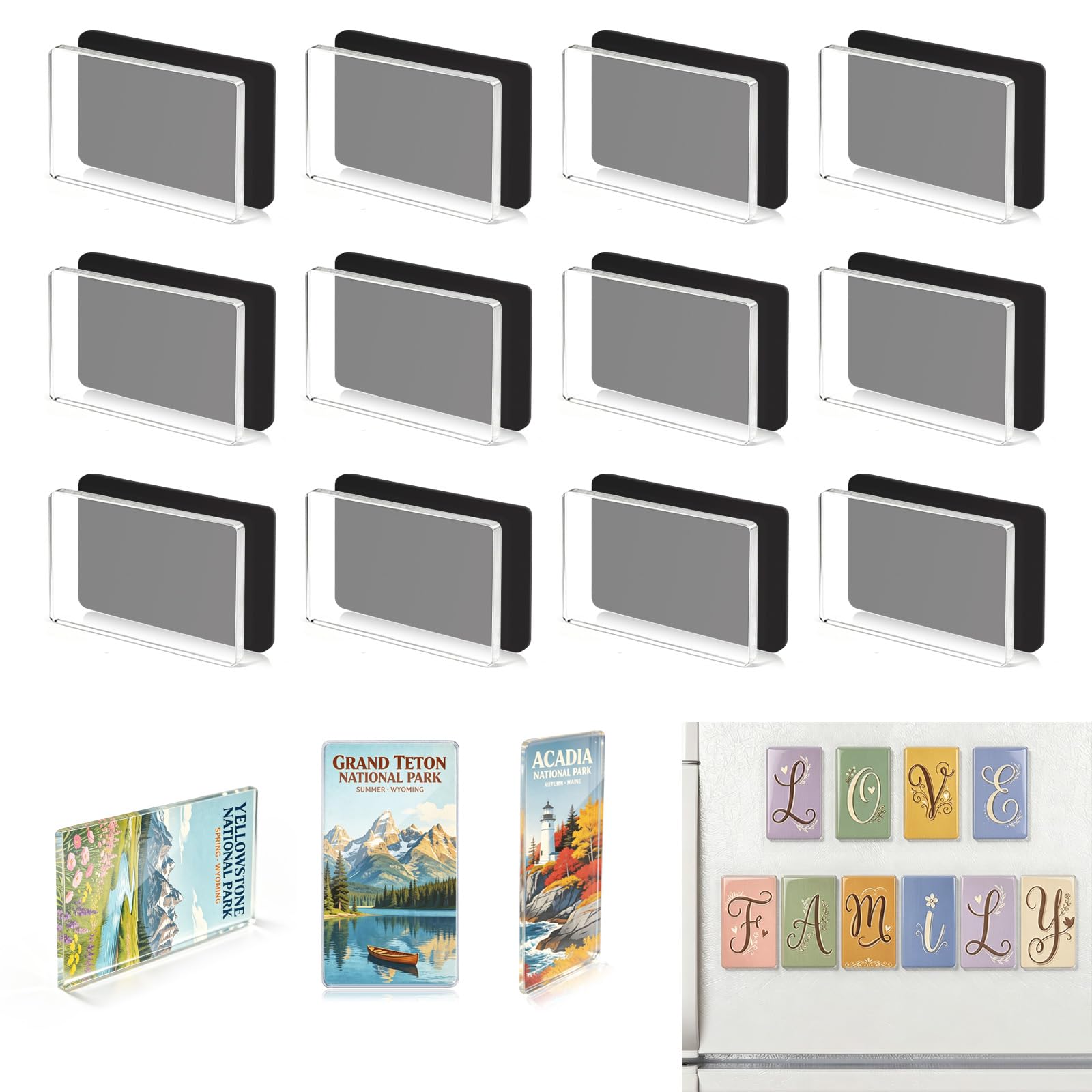 Kühlschrankmagnete-Set, transparent, Acryl, 5,1 x 8,9 cm, rechteckig, magnetisch, mit selbstklebender Rückseite, für Kunsthandwerk, Küche, Büro und Klassenzimmer, Dekoration, Magnetherstellungs-Set