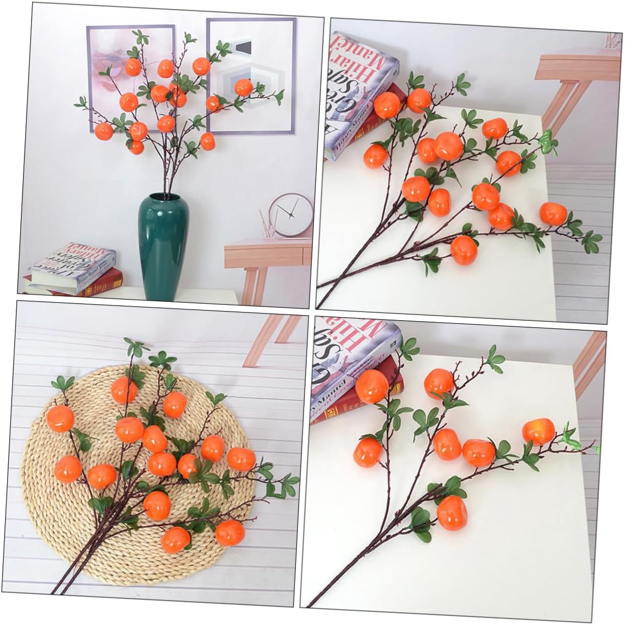 Artificial Orange Branches 7-Head Lifelike Plastic Fake Fruits Ornaments for Home Living Room Tabletop Decoration Party Centerpiece