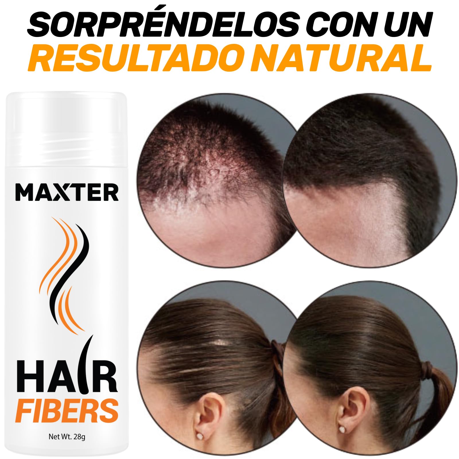 Maxter Microfibras Capilares Castaño Medio 100% Natural para Disimular Calvicie y Alopecia - Fibra Capilar Hombre y Mujer