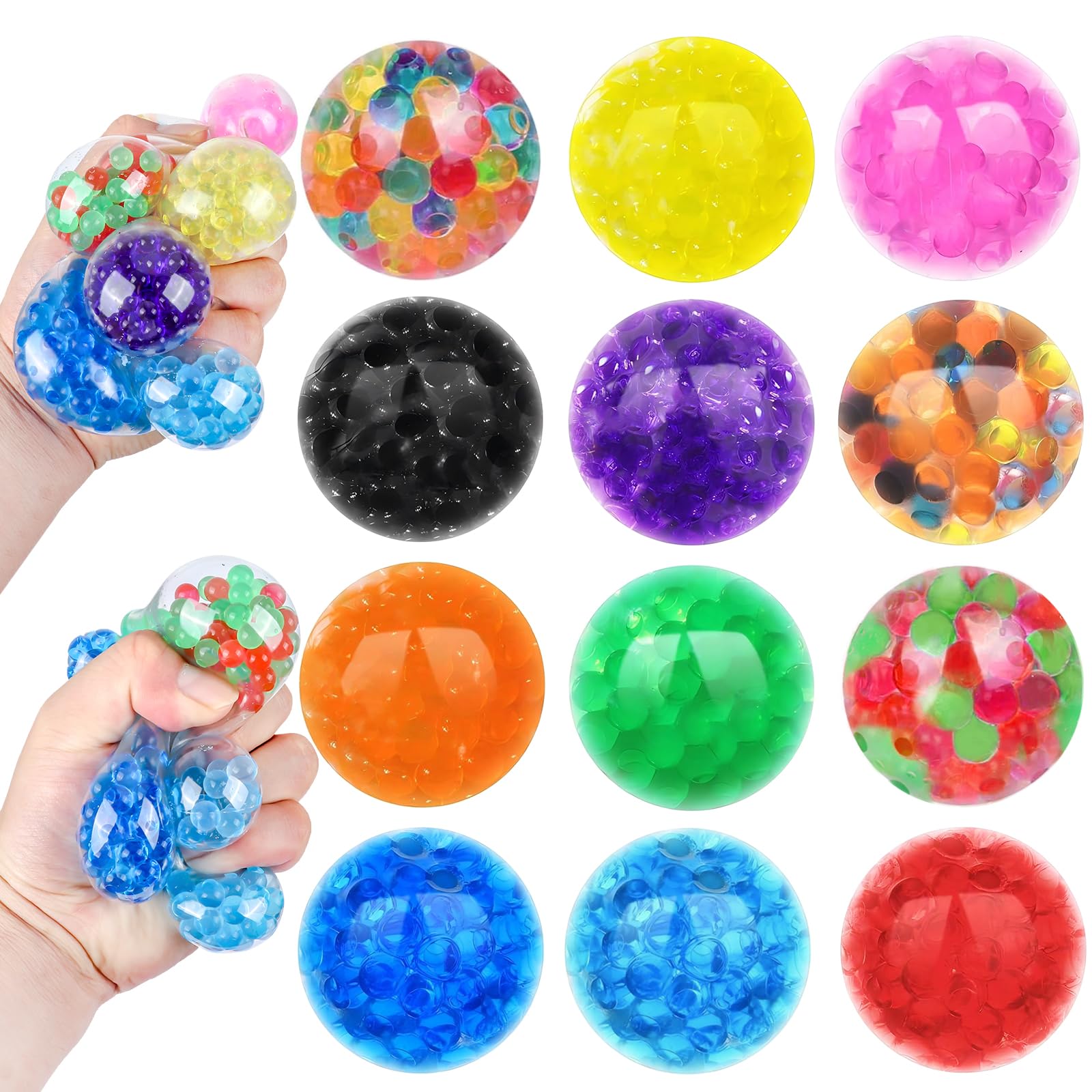KufaerBeam 12pcs Beads Stress Balls Helps Calm Kids with ADHD & Autism, Fidget Toys to Reduce Tension and Anxiety and Improve Focus, Squeeze Balls Ideal Calming Tool