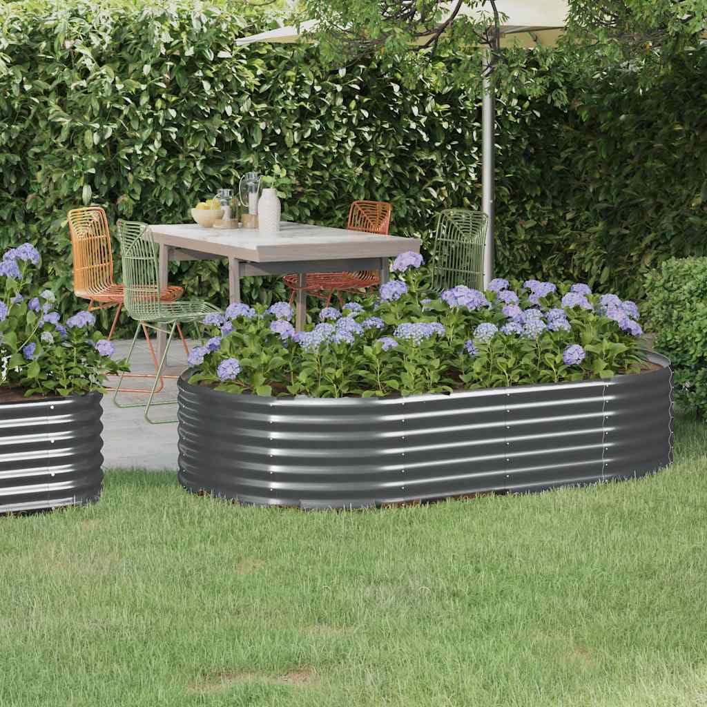 Letto da Giardino in Acciaio Zincato 175x100x36 cm Antracite | Fioriera ovale per orto domestico, patio e terrazzo. Ideale per coltivare piante, fiori ed erbe aromatiche all'aperto.