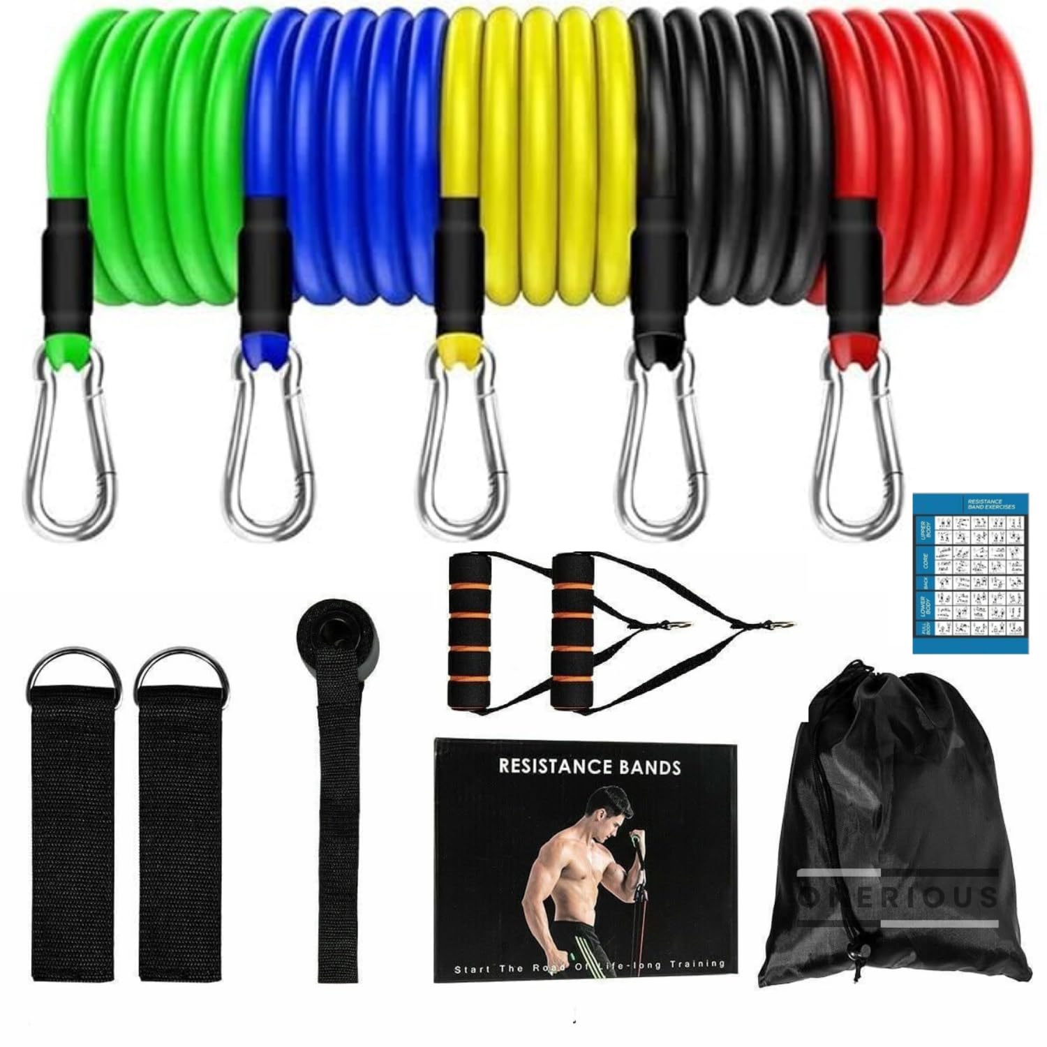 ONERIOUS Resistance Bands Set for Exercise, Stretching and Workout Toning Tube Kit with Foam Handles, Door Anchor, Ankle Strap and Carrying Bag Set of 11 in 1 for Men, Women (1)-image-38