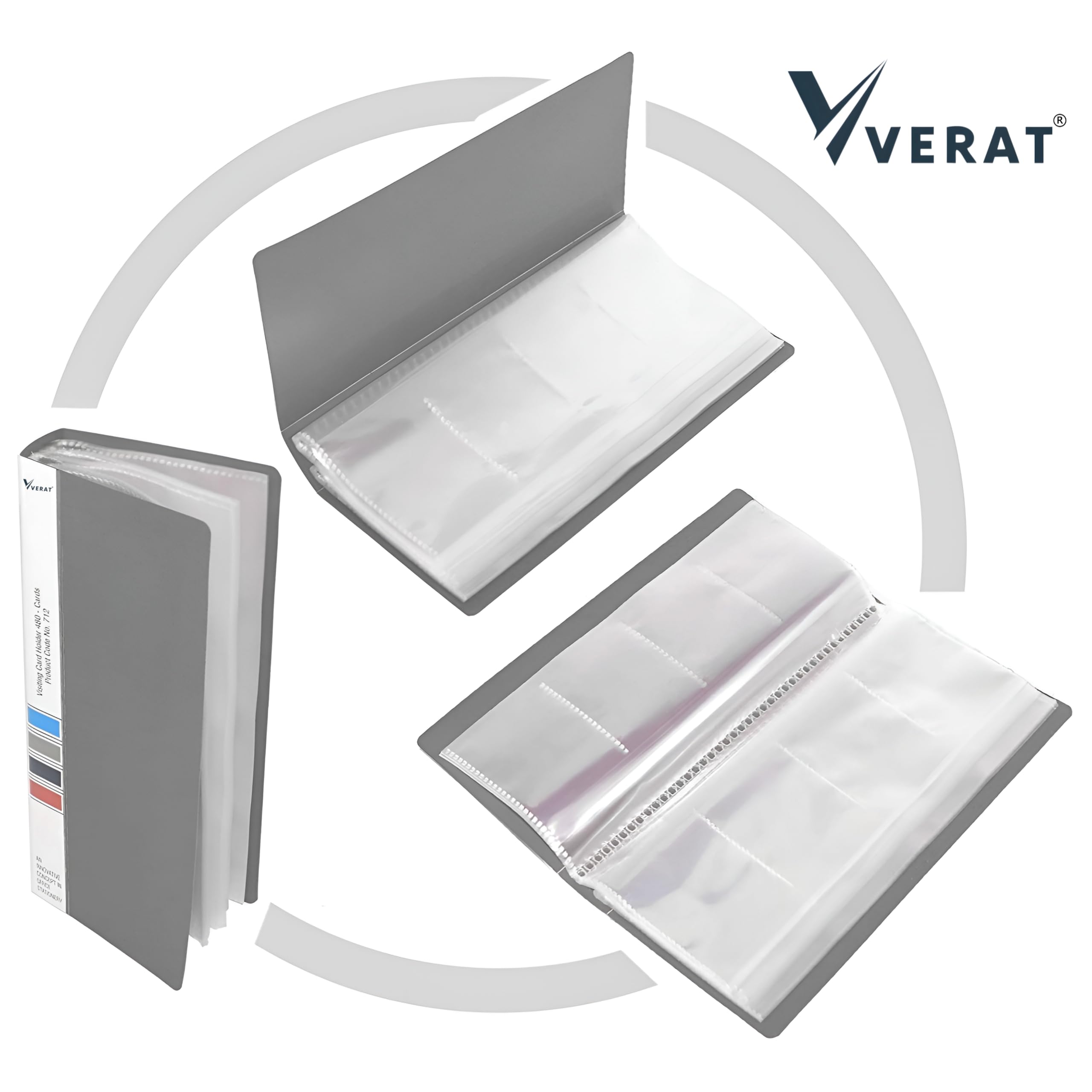 VERAT Business Card Holder, 120 Pockets for 240 Cards Business Card Holder | Debit/Credit/Business/Visiting Name ID Card Holder Card Organizer Professional Office Organizer (Grey, Card Holder) 4