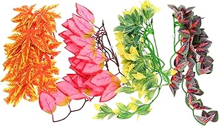 Mipcase 4Pcs Pet Terrário Decoração Rattans Falso Réptil Paisagem Artificial Habitat Tanque Plantas Plástico Peixe Seda Para Lagartixas Ornamento Decorações Gaiola Aquático Rattan