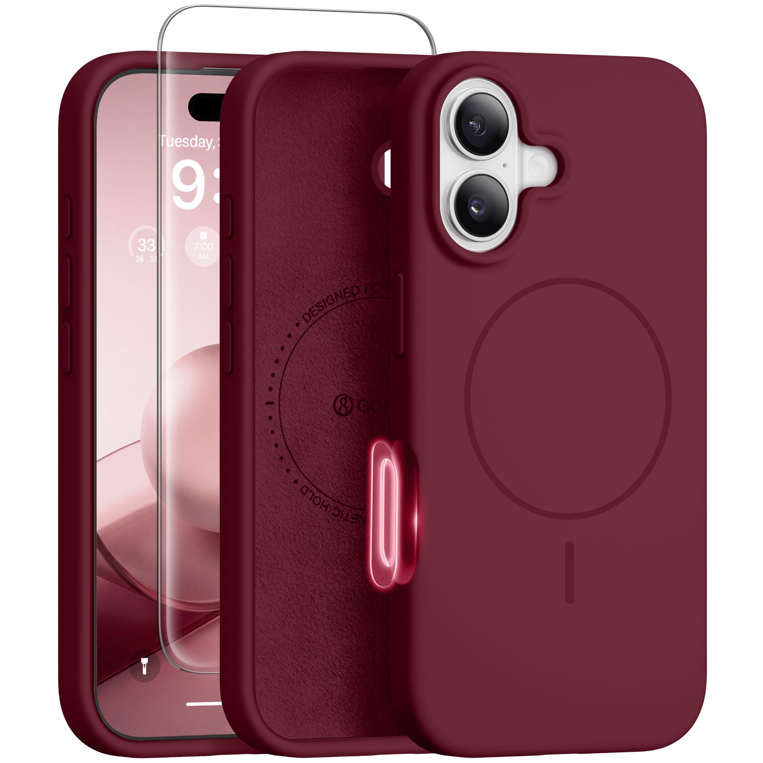 GONEZ Magnetic for iPhone 17 Case, Silicone Cover Maroon