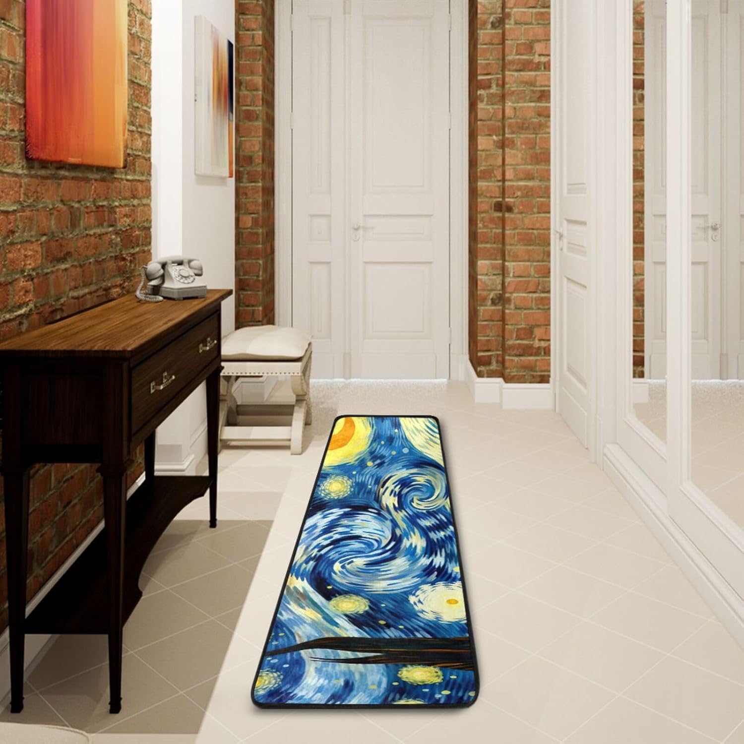 xigua Van Gogh The Starry Night Art Non-Slip Runner Rug Area Rug Washable Rectangle Rug for Bedroom Living Room Bathroom Hallways Home Decor 72x24 Inches