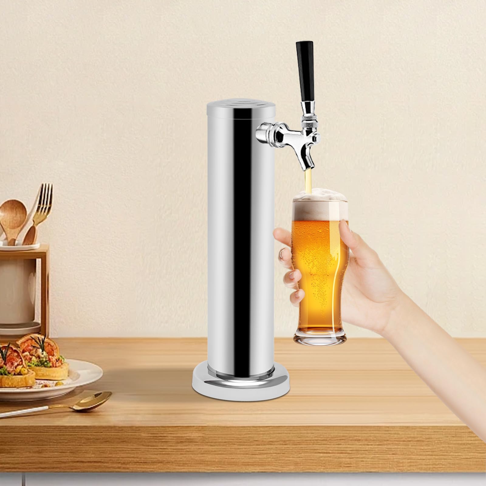 Columna de cerveza de acero inoxidable simple, tiradora de una sola tapa para barril, dispensador de bebidas profesional, material de bar, acabado pulido cromado, instalación fácil, para casa, bar