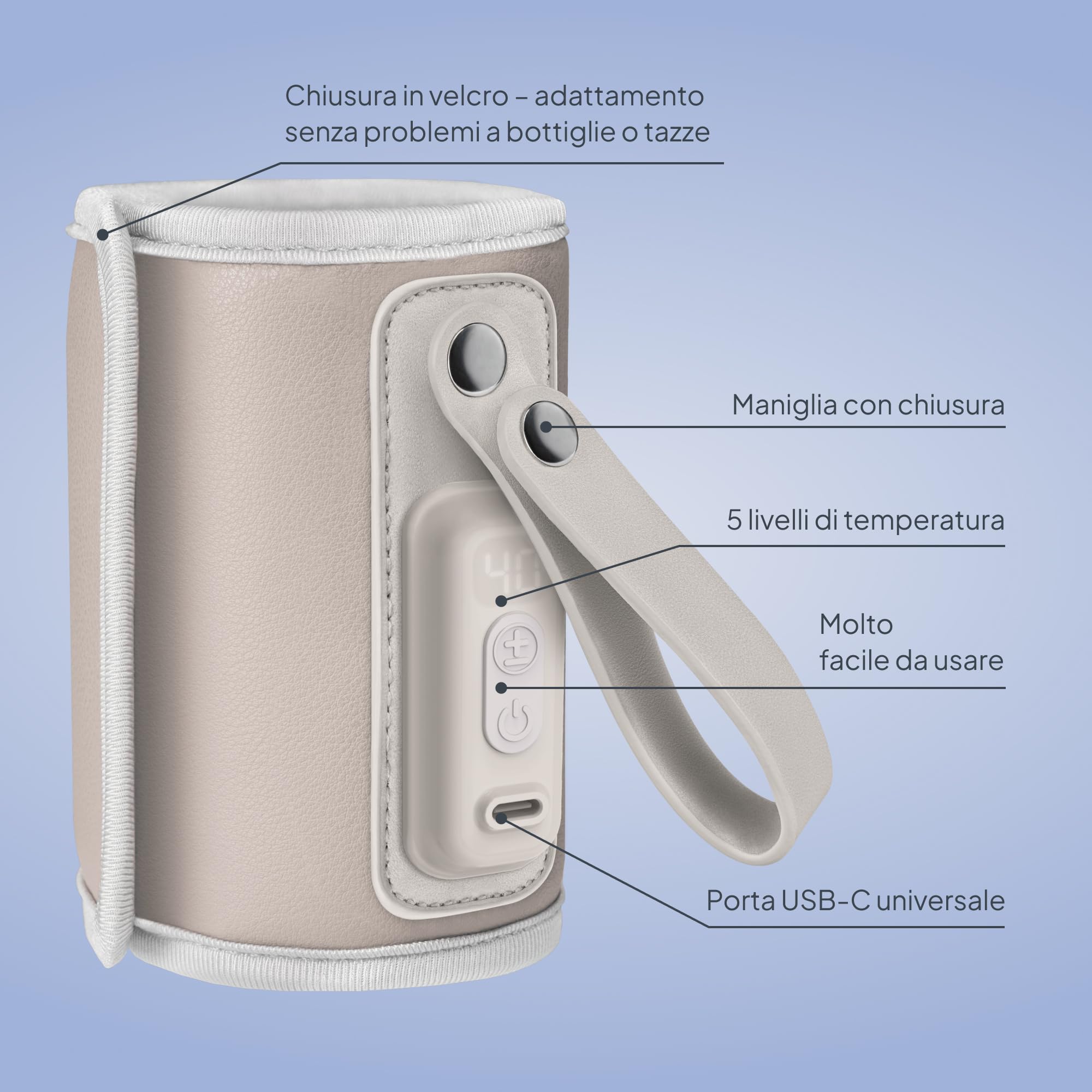 LIONELO Thermup Go Scaldabiberon portatile per mantenere la temperatura, Alimentato tramite il cavo USB Mantenere temperatura di latte e pappe neonato, Scaldabiberon auto, Senza BPA Piccolo e leggero